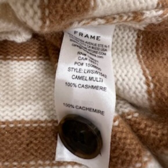 NWT Frame Pretty Breton Cream/Taupe Stripe Cardigan 100% Soft Cashmere Size M - Picture 8 of 10